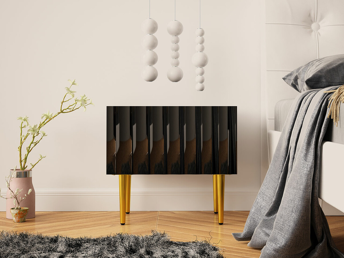 Noćni ormarić Amplexal (Sjajno crna + Crno)