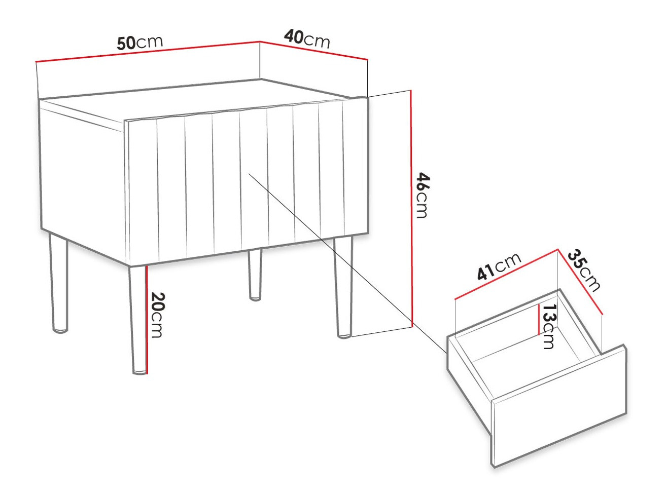 Noćni ormarić Merced 135 (Sjajno crna + Crno)