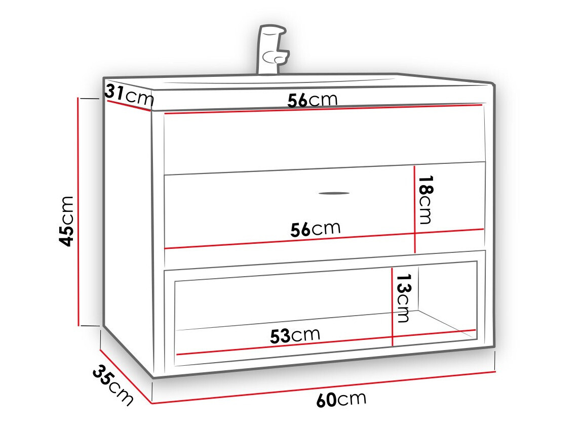 Viseći kupatilski element za lavabo Baltesi 118 (Zanatski hrast + Crno)