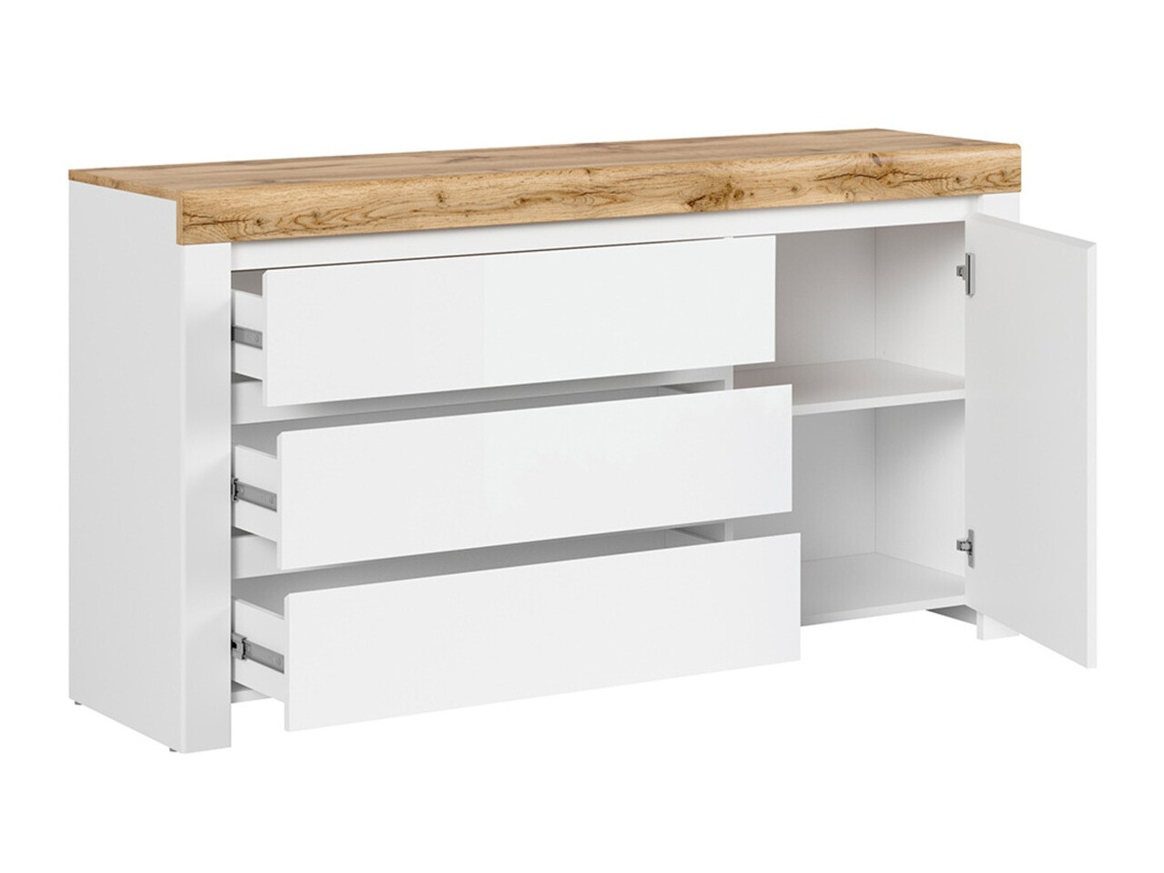 Komoda Sonsoru 100 (Belo + Sjajno belo + Hrast Votan)