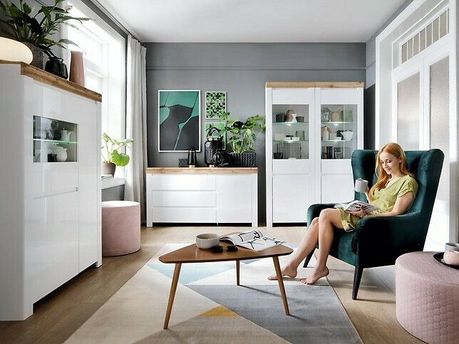 Komoda Sonsoru 100 (Belo + Sjajno belo + Hrast Votan)