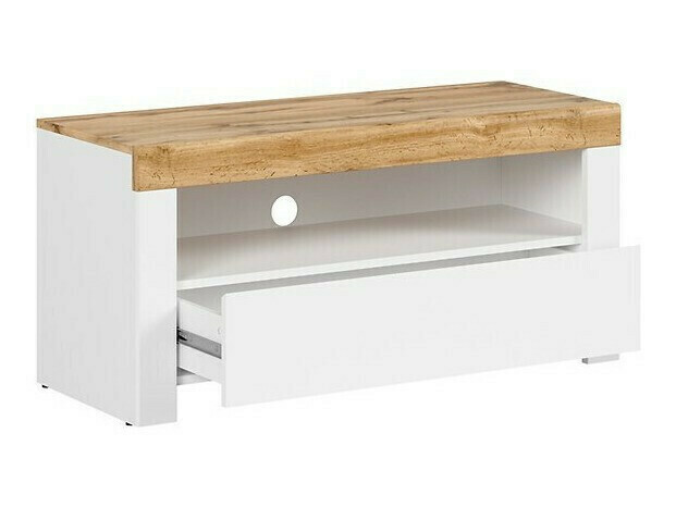 TV komoda Sonsoru 107 (Belo + Sjajno belo + Hrast Votan)