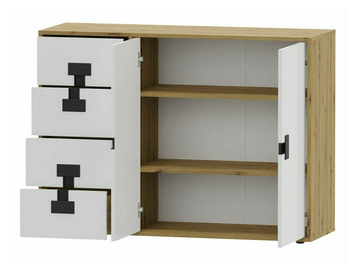 Komoda Florevi 102 (Sjajno belo + Zanatski hrast)