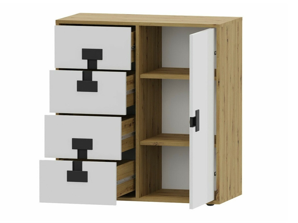 Komoda Florevi 103 (Sjajna siva + Artisan hrast)