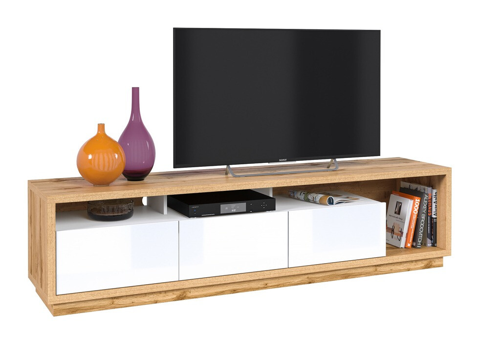 TV sto Austin 357 (Вотан храст + Belo + Sjajno belo)