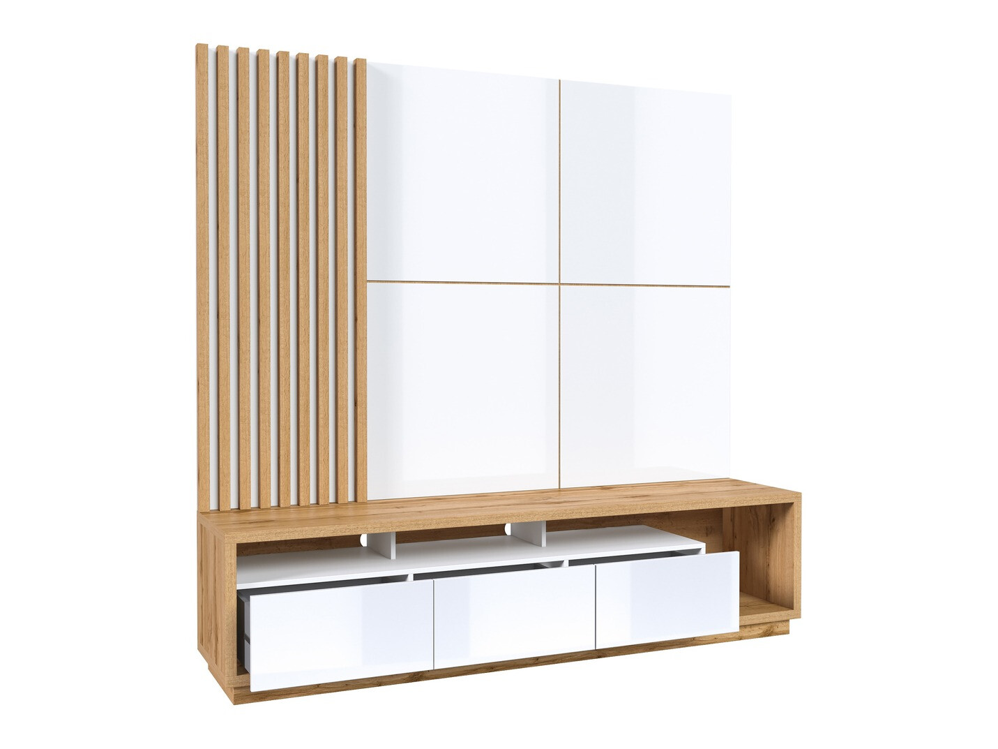 Set za dnevnu sobu Austin 360 (Hrast Votan + Belo + Sjajno belo)