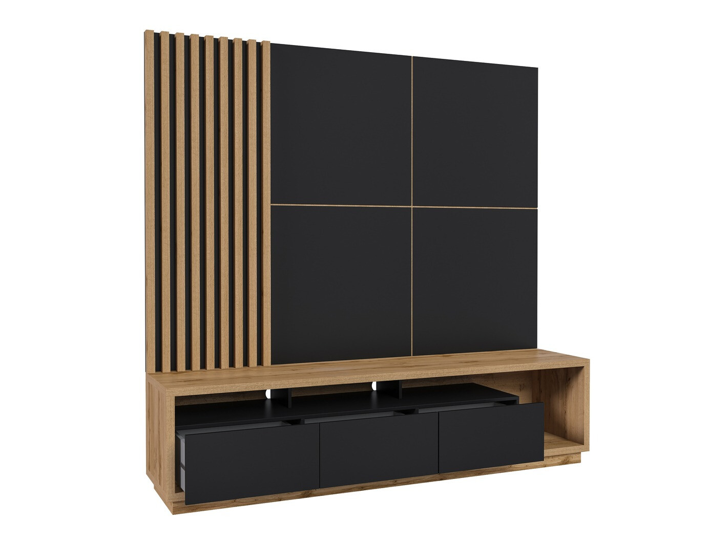 Set za dnevnu sobu Austin 360 (Hrast Votan + Crno + Mat crna)