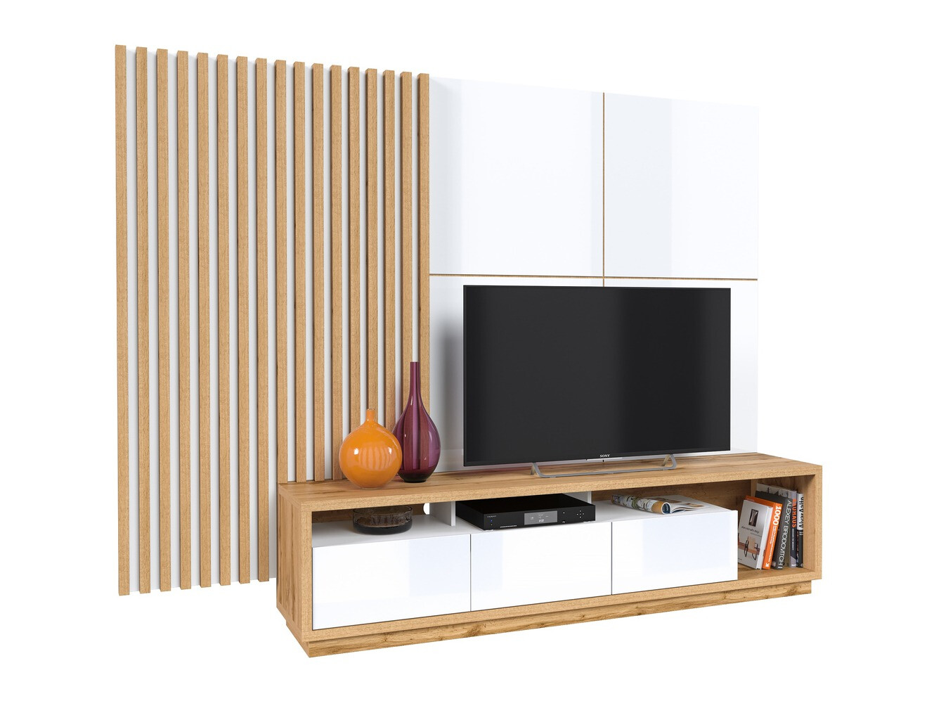 Set za dnevnu sobu Austin 362 (Hrast Votan + Belo + Sjajno belo)