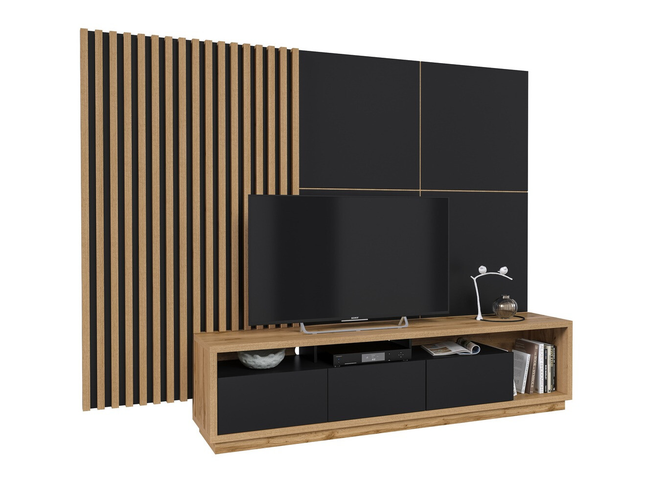 Set za dnevnu sobu Austin 362 (Hrast Votan + Mat crna + Crno)