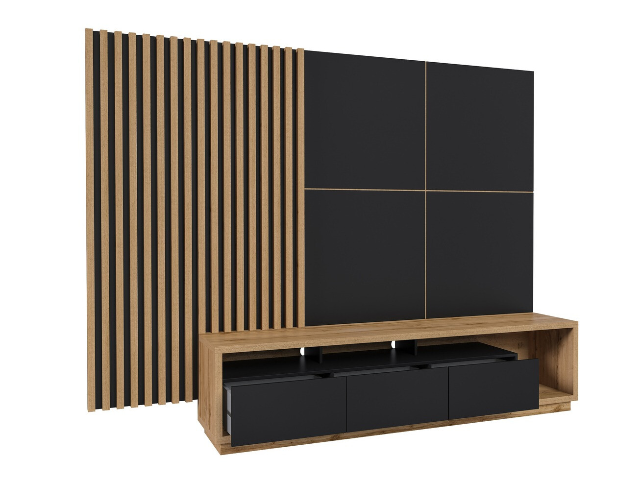 Set za dnevnu sobu Austin 362 (Hrast Votan + Mat crna + Crno)