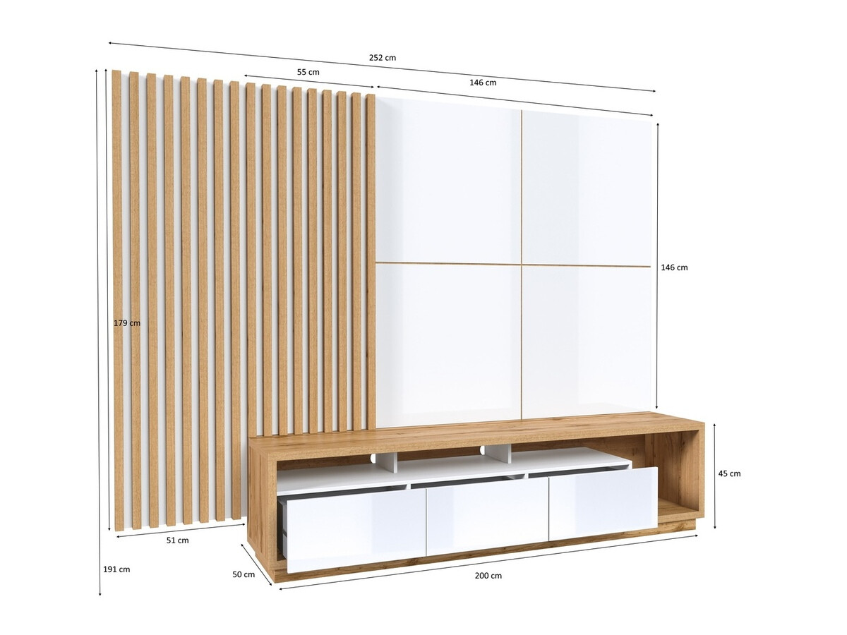 Set za dnevnu sobu Austin 362 (Hrast Votan + Mat crna + Crno)