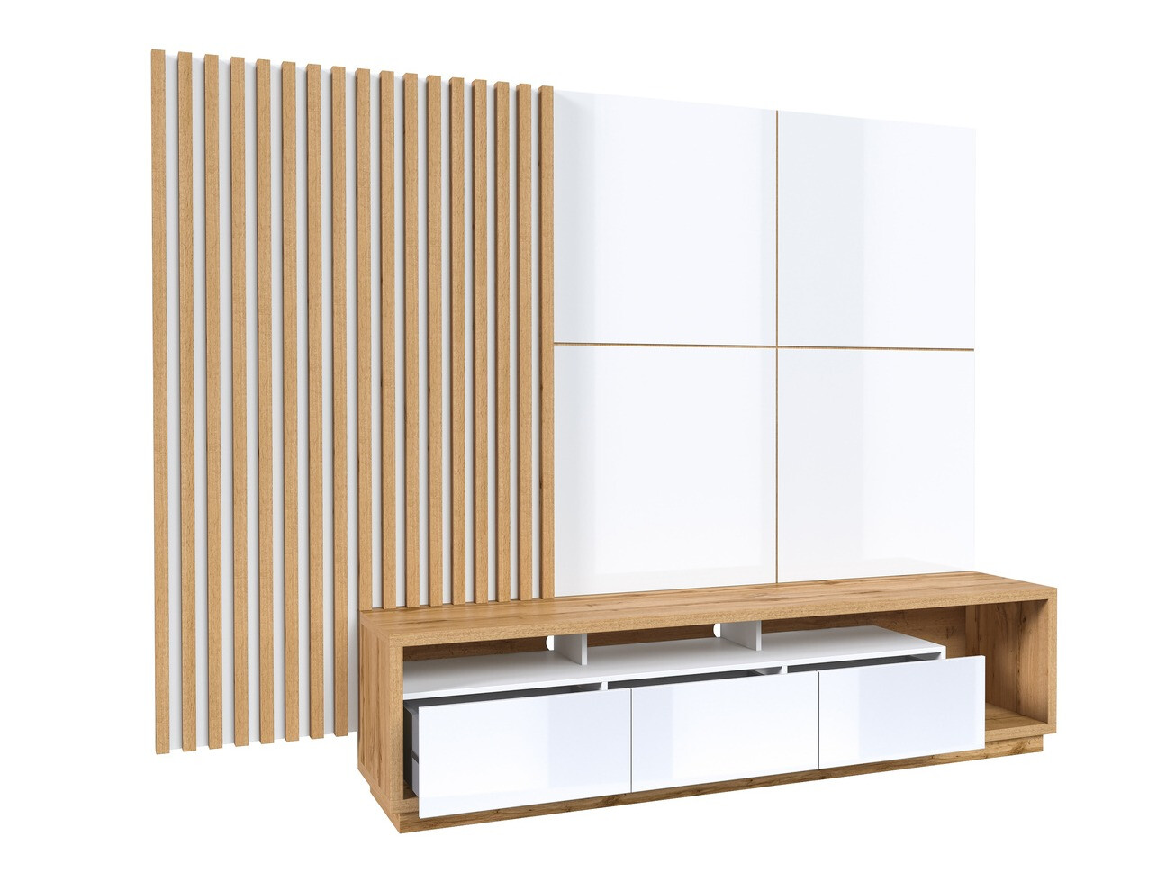 Set za dnevnu sobu Austin 362 (Вотан храст + Belo + Sjajno belo)