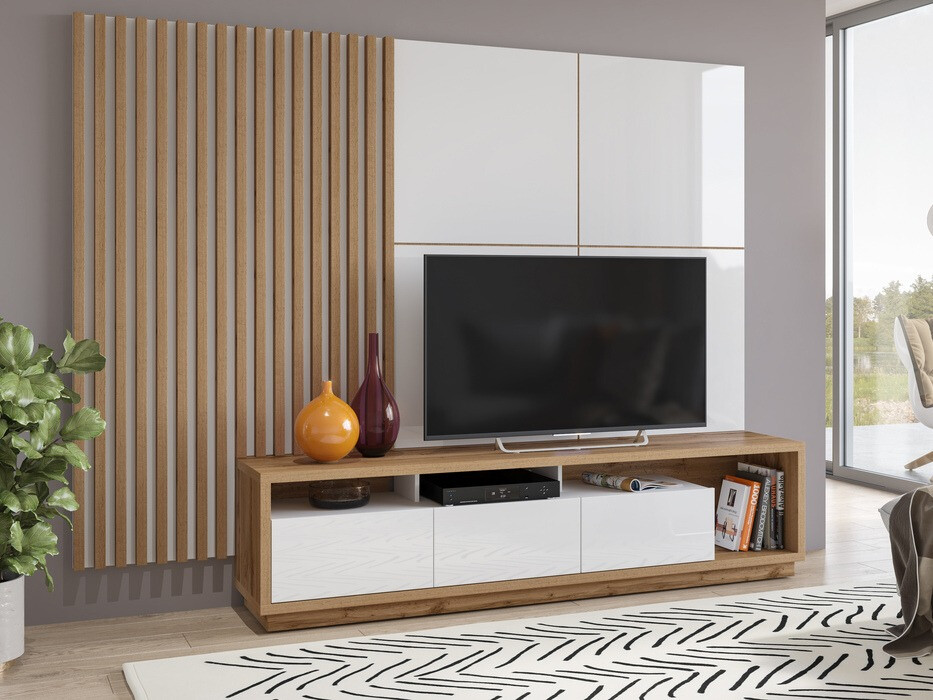 Set za dnevnu sobu Austin 362 (Вотан храст + Belo + Sjajno belo)