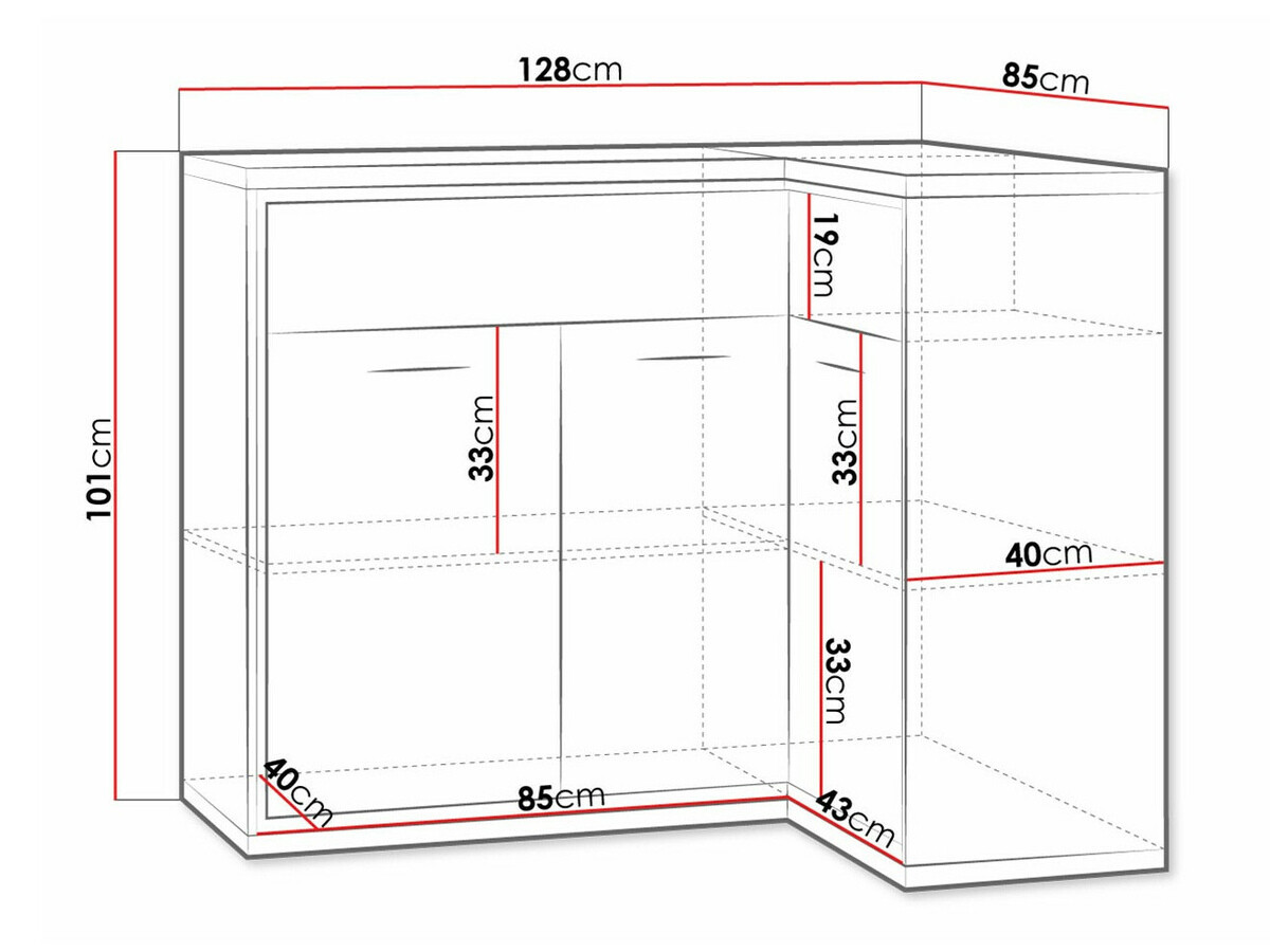 Ugaona komoda Etrmoni 106 (Svetlo drvo + Hrast)