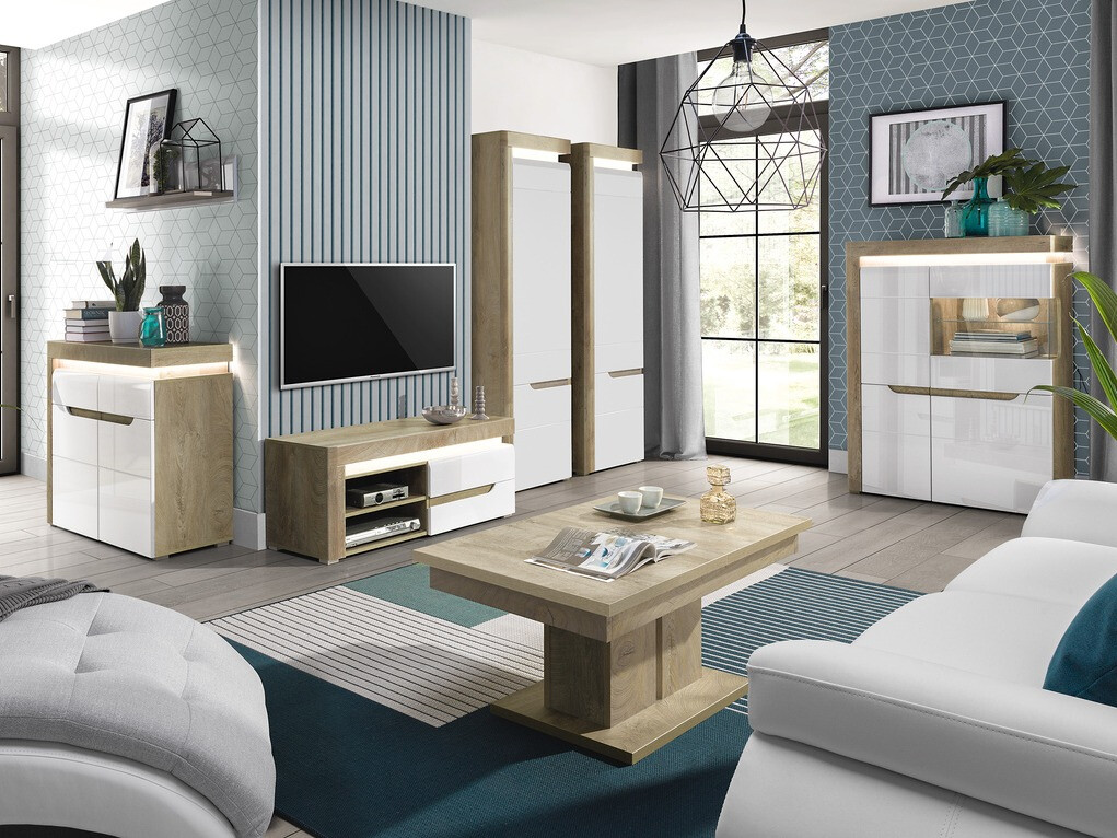 TV komoda Revelmi 100 (Hrast + Sjajno belo)