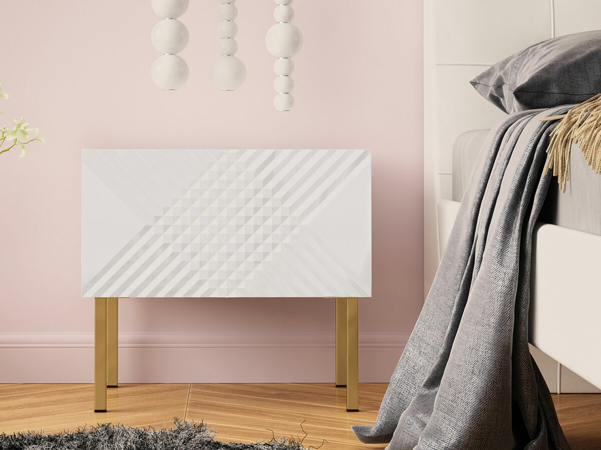 Noćni ormarić Levelbu 102 (Belo + Sjajno belo)