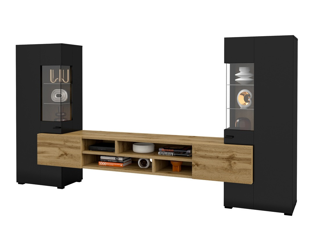 Set za dnevnu sobu Mondalo 101 (Hrast Votan + Mat crna)