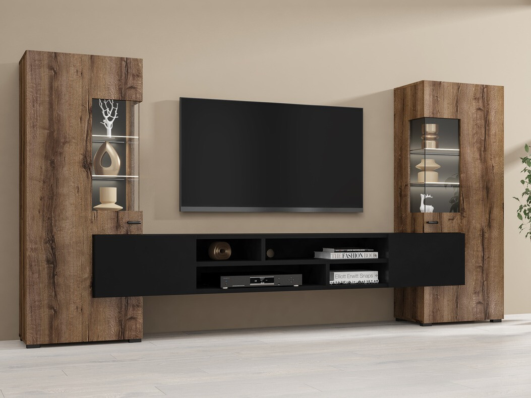 Set za dnevnu sobu Mondalo 101 (Manastirski hrast + Mat crna)