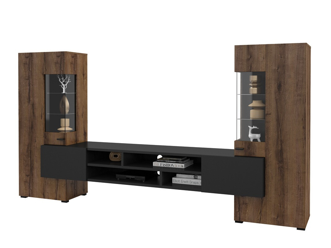 Set za dnevnu sobu Mondalo 101 (Manastirski hrast + Mat crna)