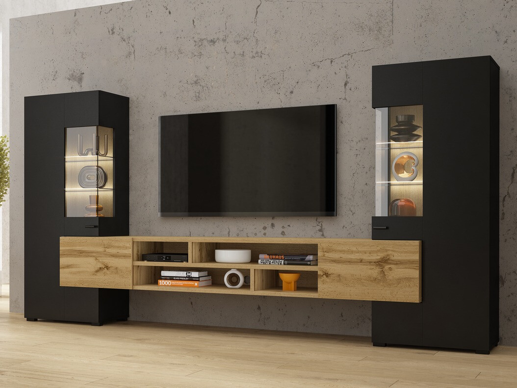 Set za dnevnu sobu Mondalo 101 (Вотан храст + Mat crna)