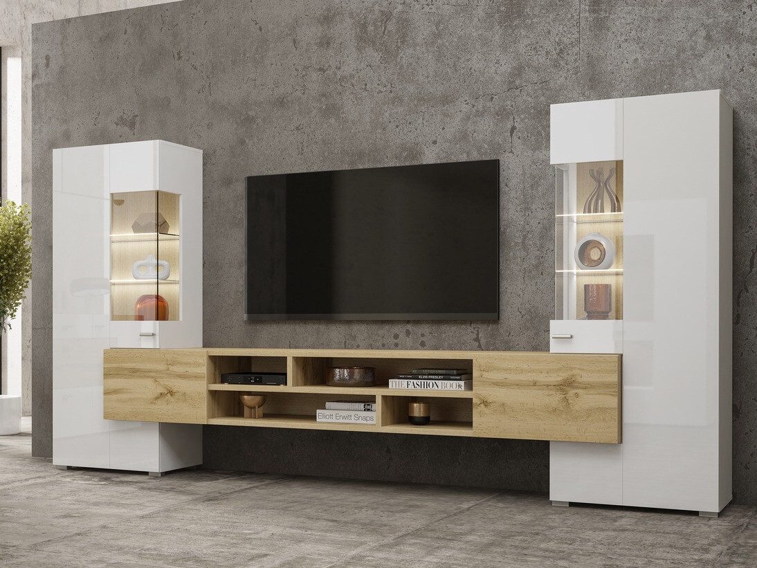 Set za dnevnu sobu Mondalo 101 (Вотан храст + Sjajno belo)