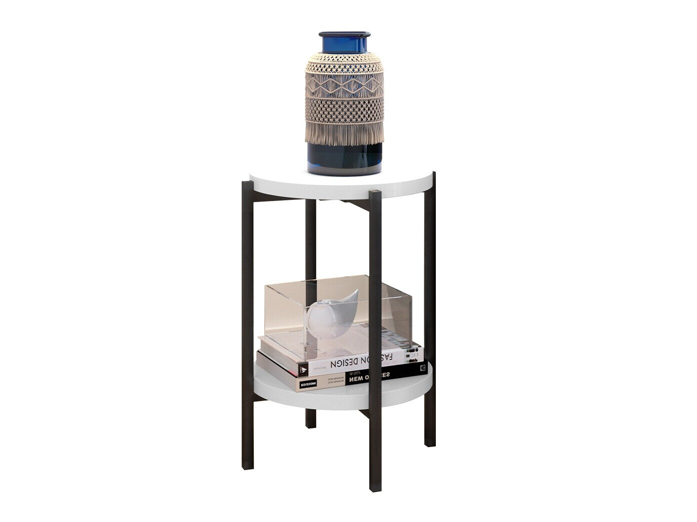 Side table Providence 179 (Sjajno belo + Crno)