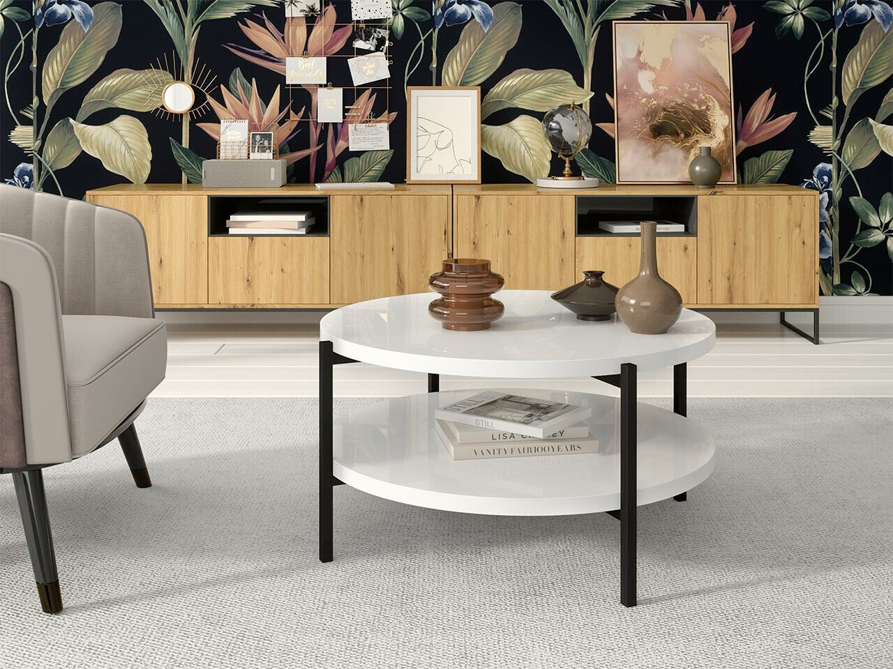 Stočić za kafu Providence 177 (Sjajno belo + Crno)