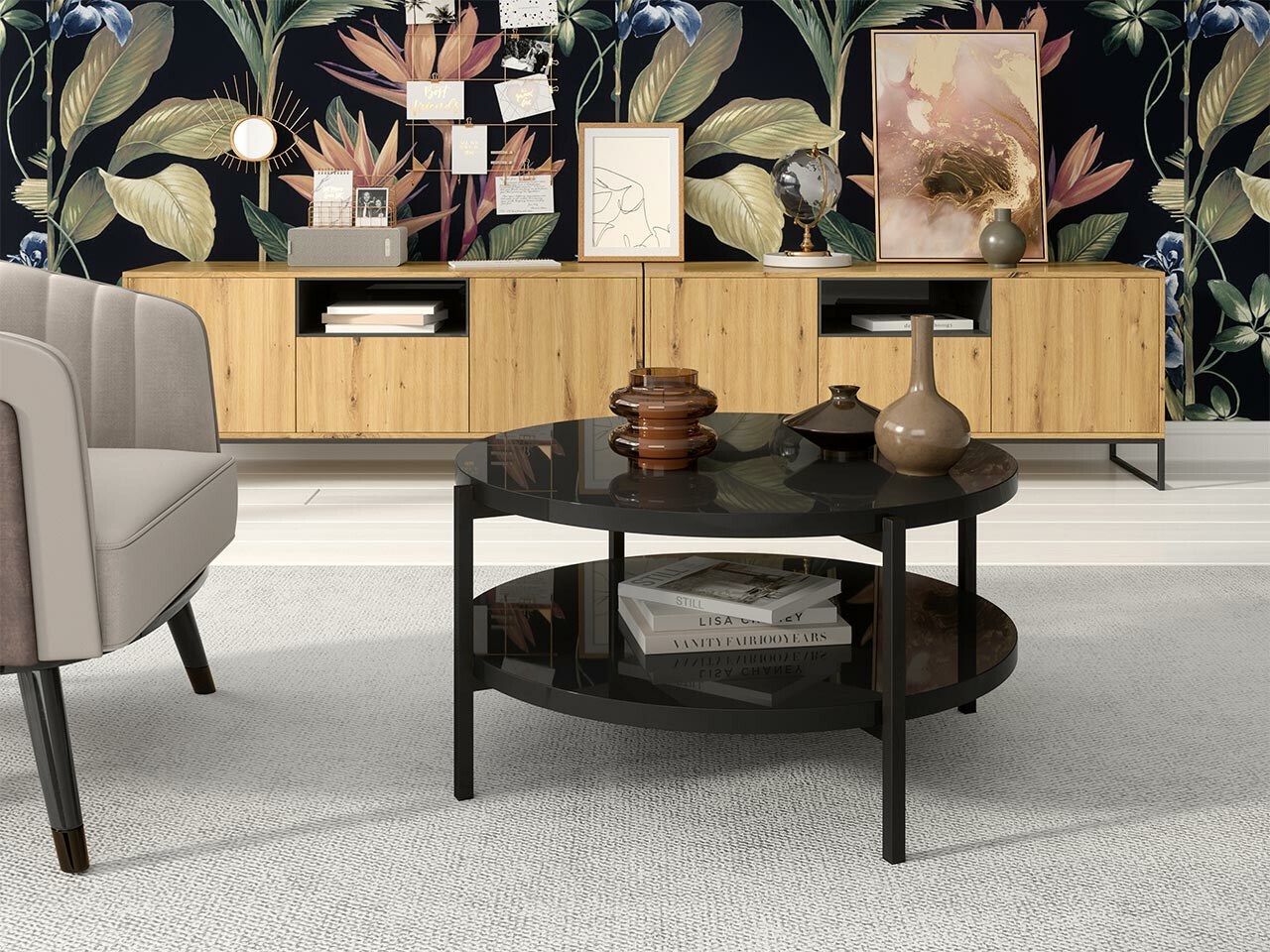 Stočić za kafu Providence 177 (Sjajno crna + Crno)