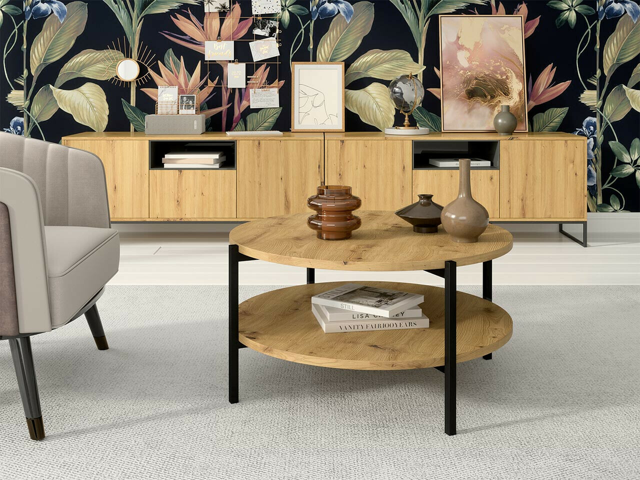 Stočić za kafu Providence 181 (Artisan hrast + Crno)