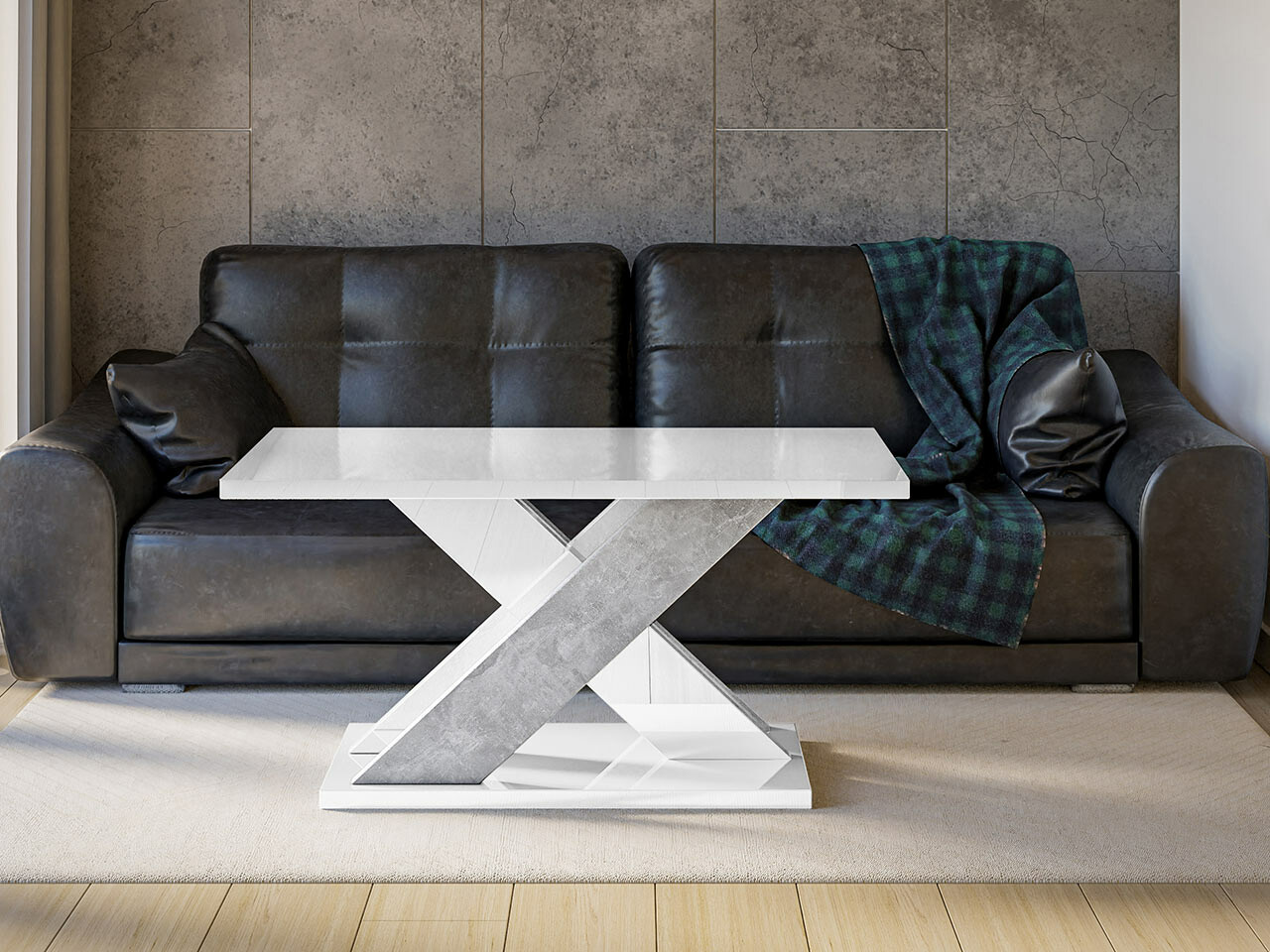 Stočić za kafu Goodyear 116 (Sjajno belo + Boja betona)