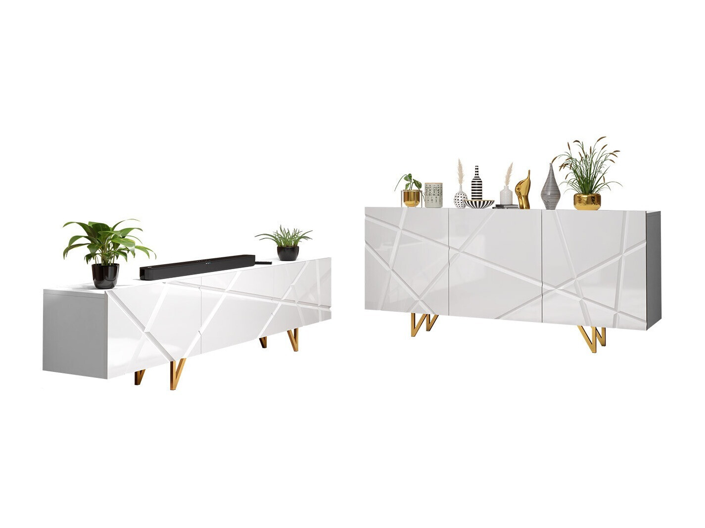 Set za dnevnu sobu Mavmave 102 (Belo + Sjajno belo)