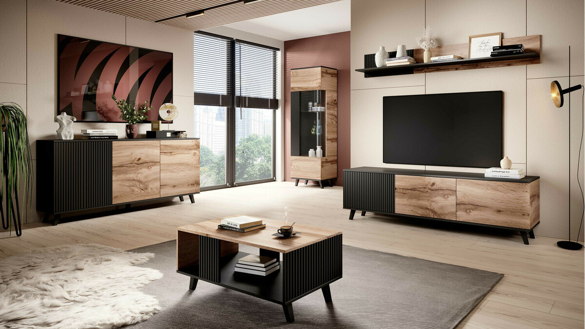 TV komoda Luelia 115 (Crno + Hrast Votan)