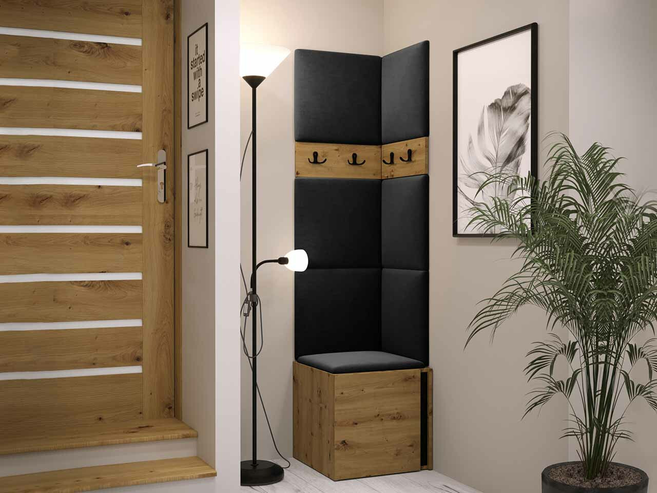 Set za hodnik Hartford 347 (Zanatski hrast + Crno)