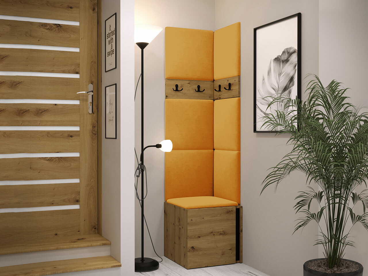 Set za hodnik Hartford 347 (Zanatski hrast + Crno)