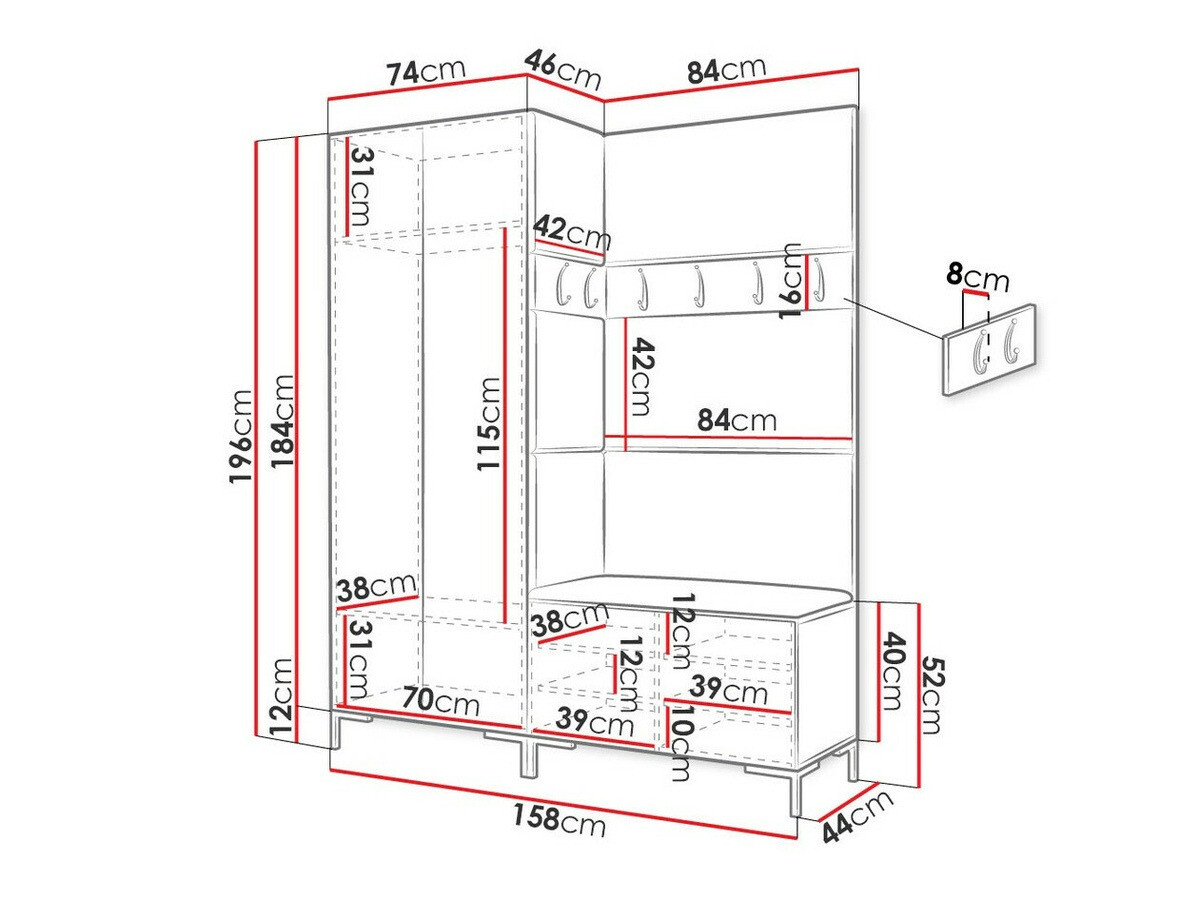 Set za hodnik Tivsoa 100 (Crno)