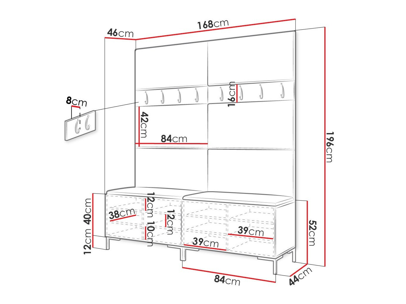 Set za hodnik Tivsoa 101 (Crno)