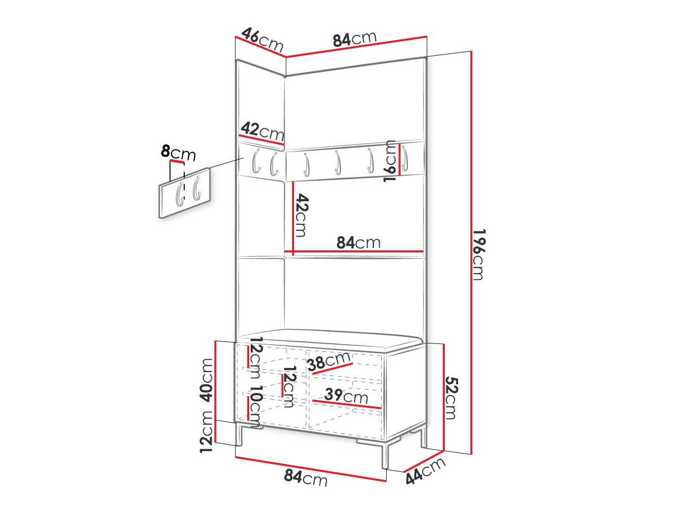Set za hodnik Tivsoa 103 (Crno)