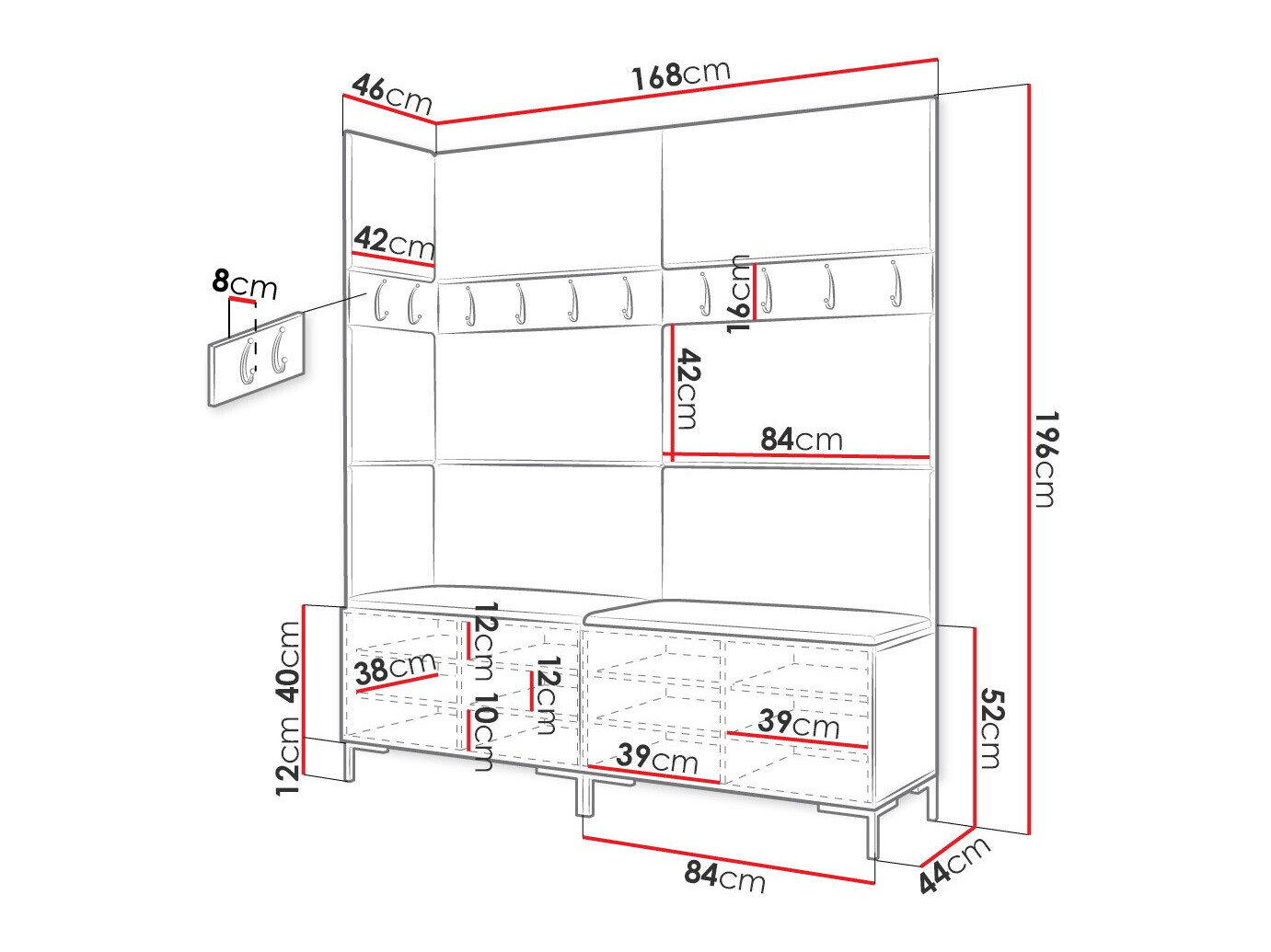 Set za hodnik Tivsoa 104 (Crno)