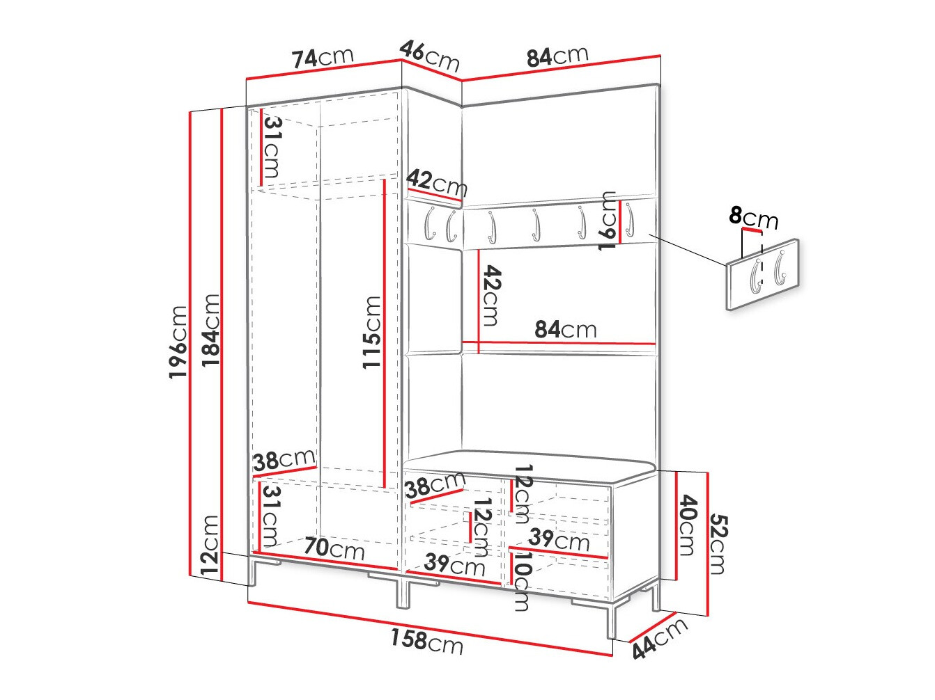 Set za hodnik Tivsoa 107 (Crno)