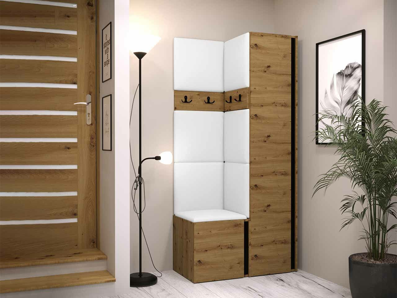 Set za hodnik Hartford 348 (Zanatski hrast + Crno)