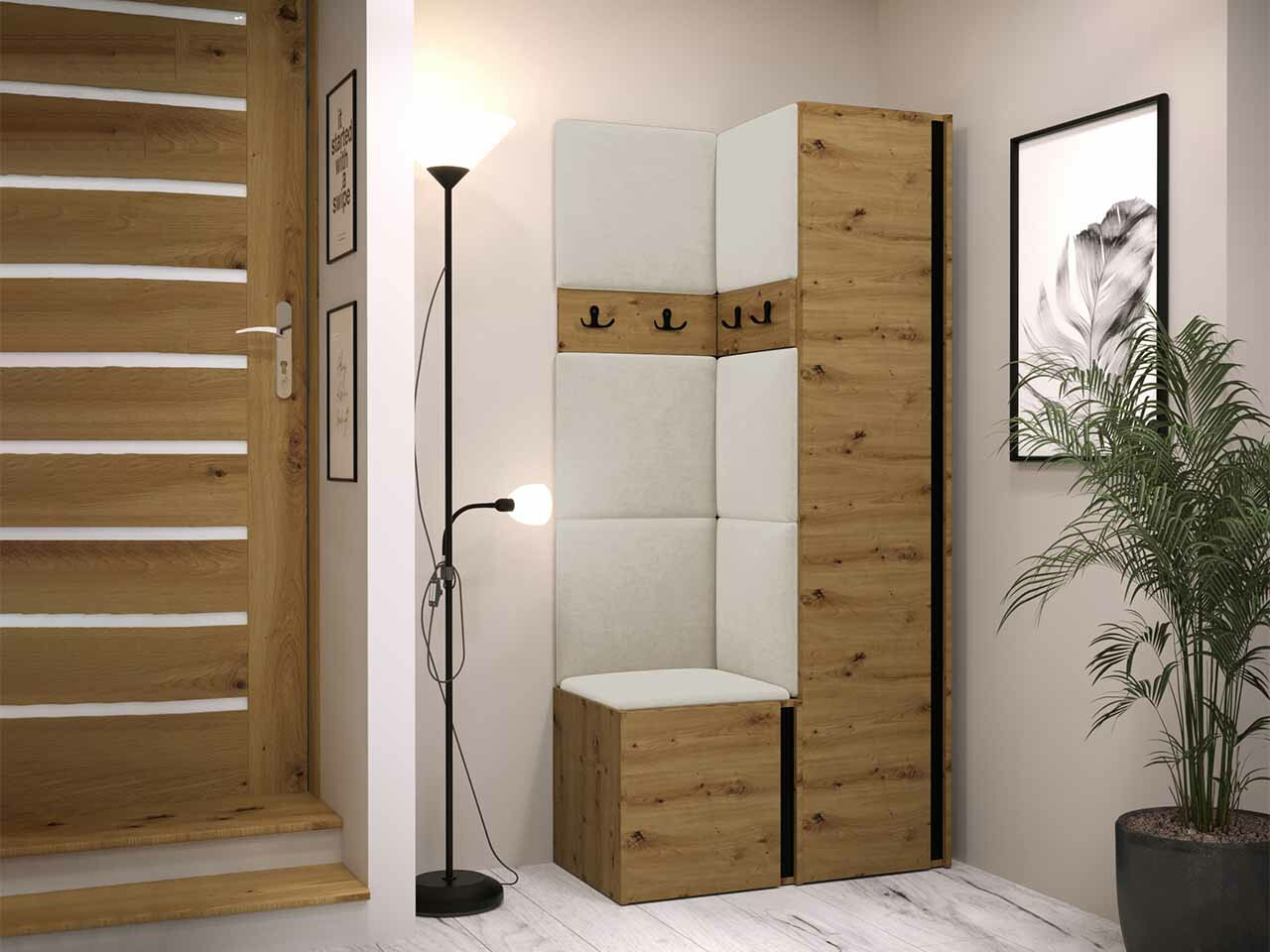 Set za hodnik Hartford 348 (Zanatski hrast + Crno)