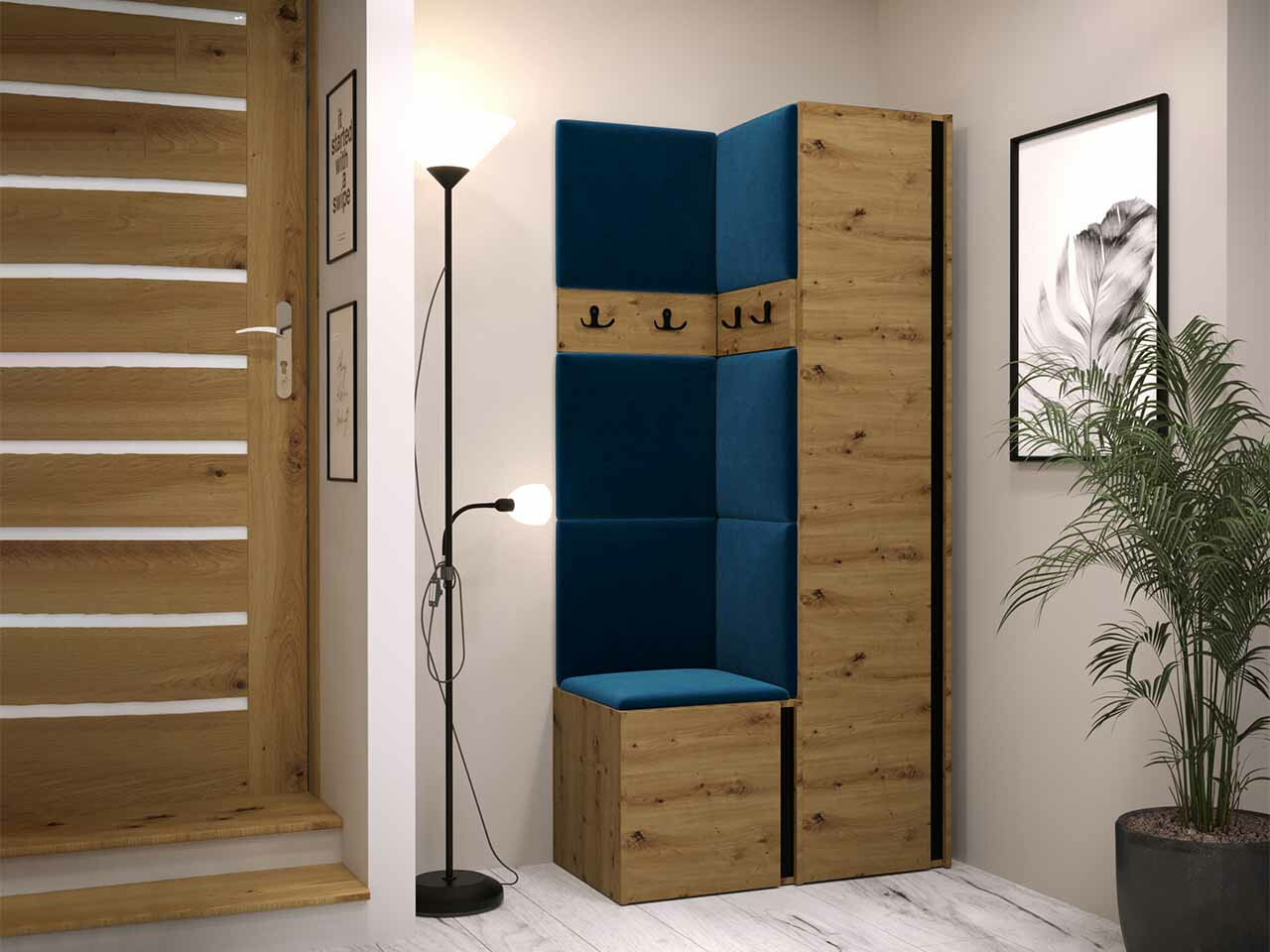 Set za hodnik Hartford 348 (Zanatski hrast + Crno)