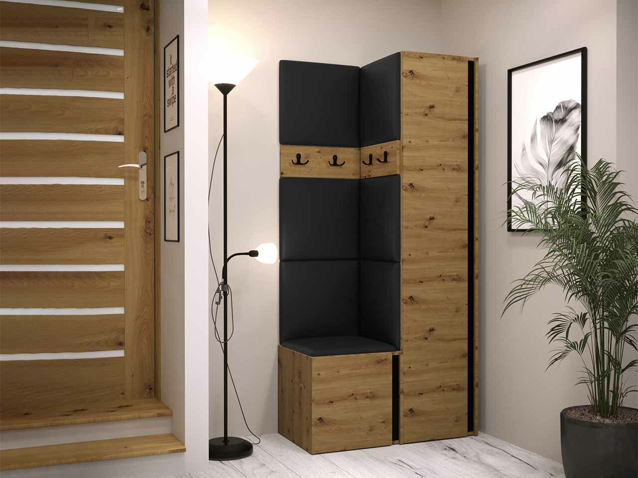 Set za hodnik Hartford 348 (Zanatski hrast + Crno)