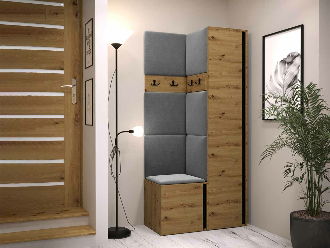 Set za hodnik Hartford 348 (Zanatski hrast + Crno)