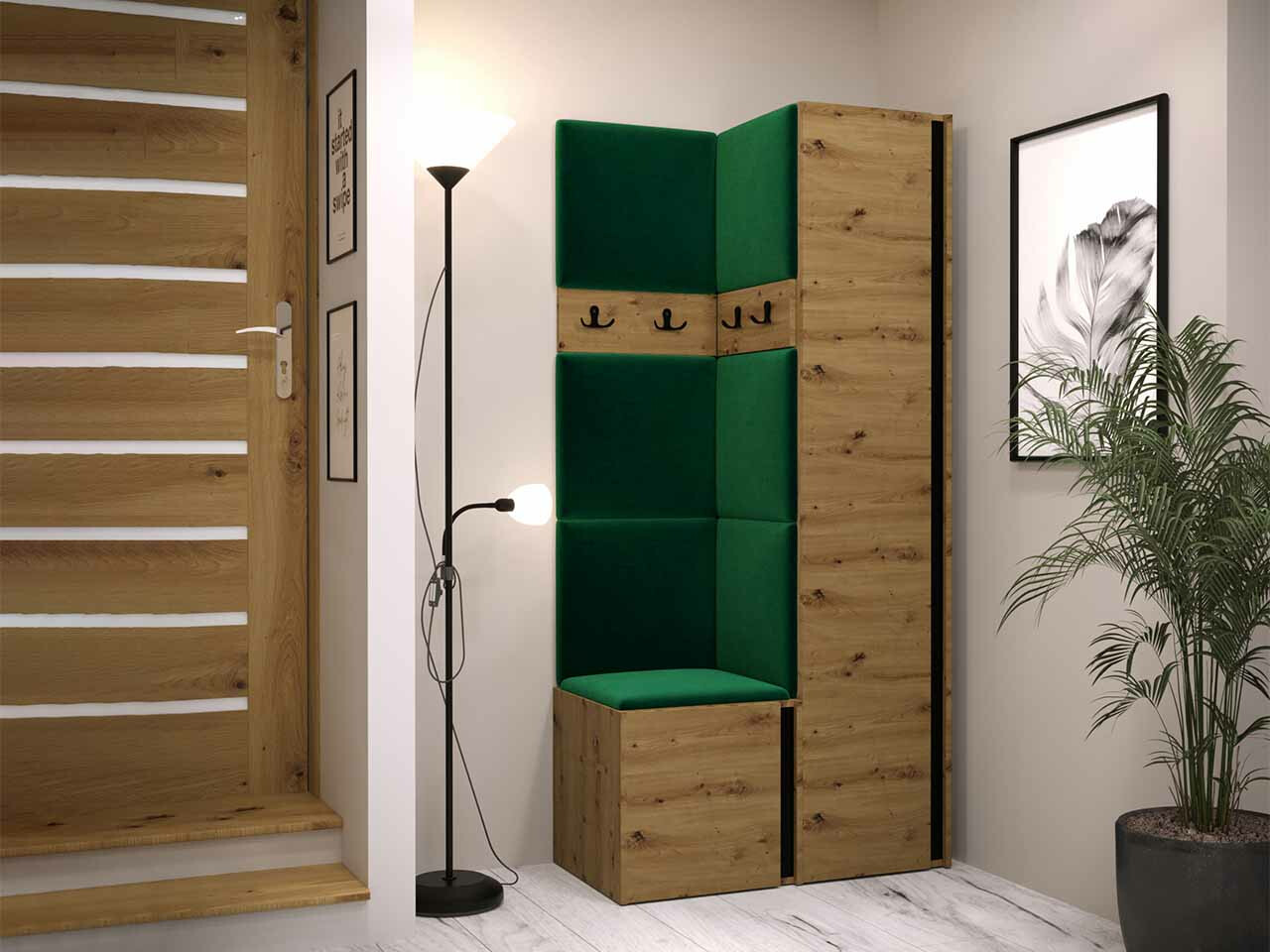 Set za hodnik Hartford 348 (Zanatski hrast + Crno)