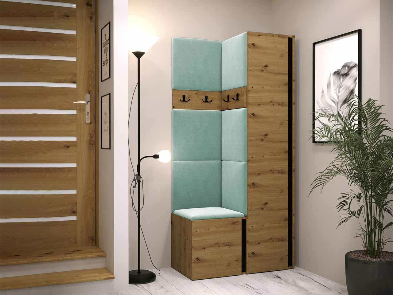 Set za hodnik Hartford 348 (Zanatski hrast + Crno)