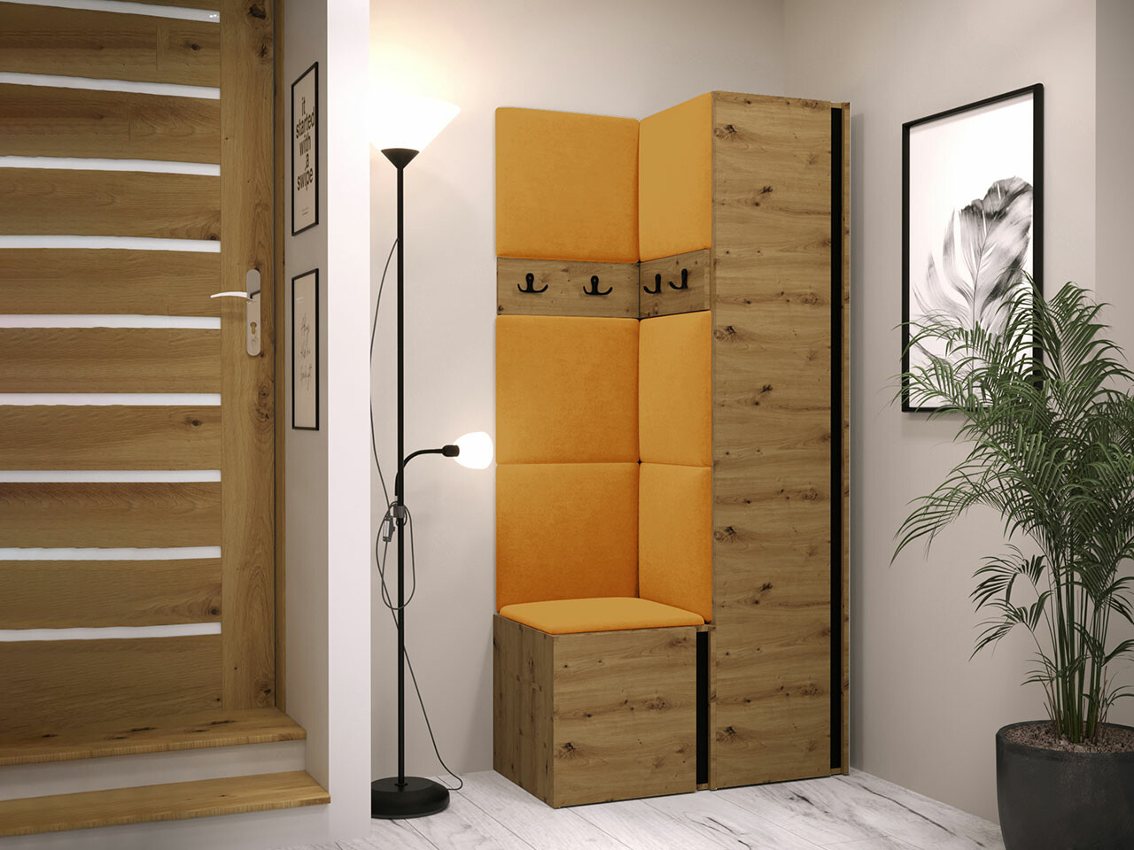 Set za hodnik Hartford 348 (Zanatski hrast + Crno)