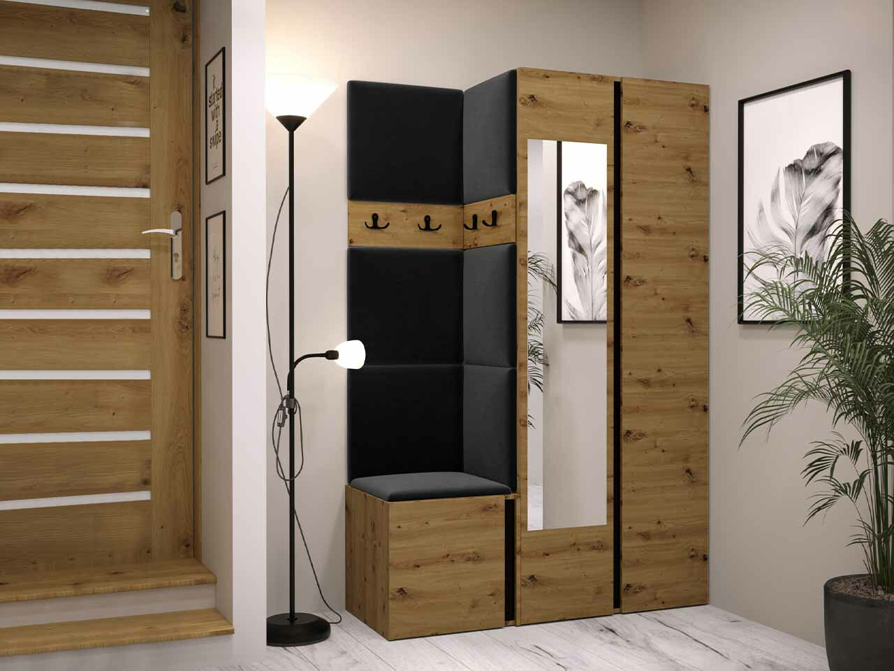 Set za hodnik Hartford 350 (Zanatski hrast + Crno)