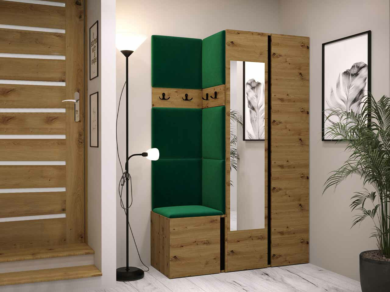 Set za hodnik Hartford 350 (Zanatski hrast + Crno)