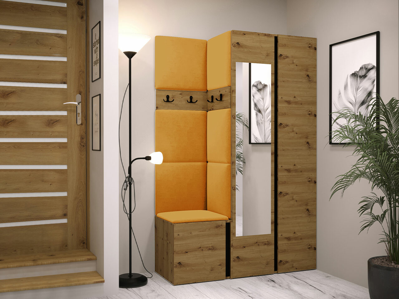 Set za hodnik Hartford 350 (Zanatski hrast + Crno)